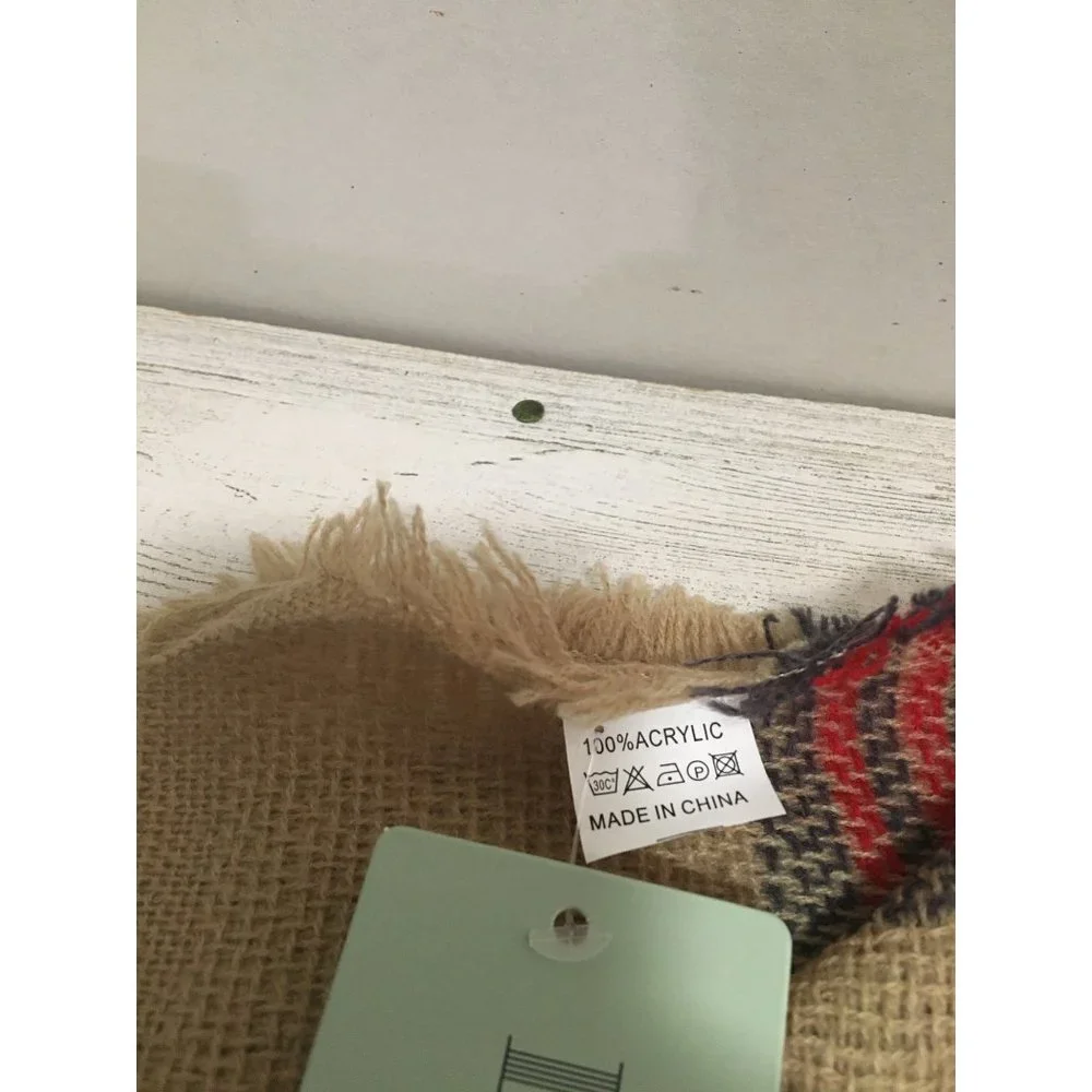 Red green blue tan plaid 57”x57” blanket scarf NWT